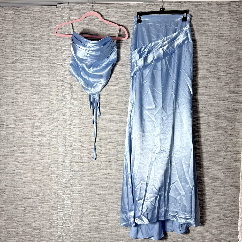 3 Piece Formal Wedding Corset Top, Skirt And Scarf, Baby Blue, Size 0